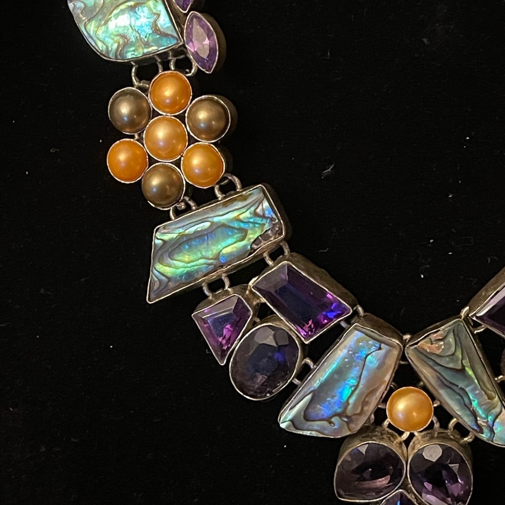 Silver Necklace With Multiple Natural Stones 20” - image 3